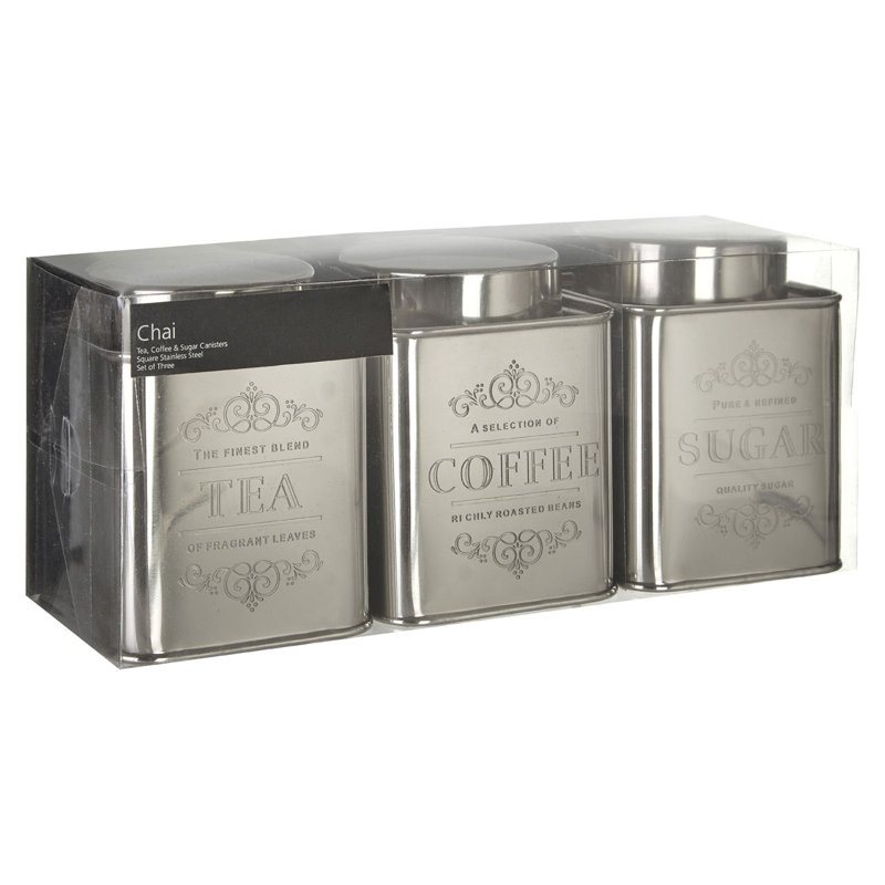 Castleton Home Chai 3Piece Tea Coffee Sugar Stainless Steel Canister